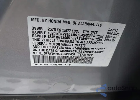 2017 Acura Mdx Technology Package from USA, damaged, VIN 5FRYD4H52HB036654